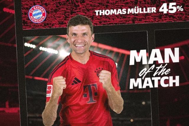 最后一场德国“国家德比”，穆勒票选全场最佳球员